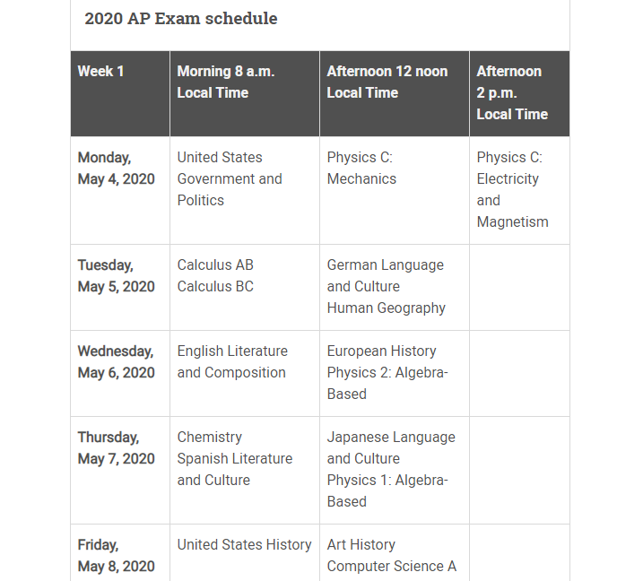 AP Exam Dates - West Campus High School